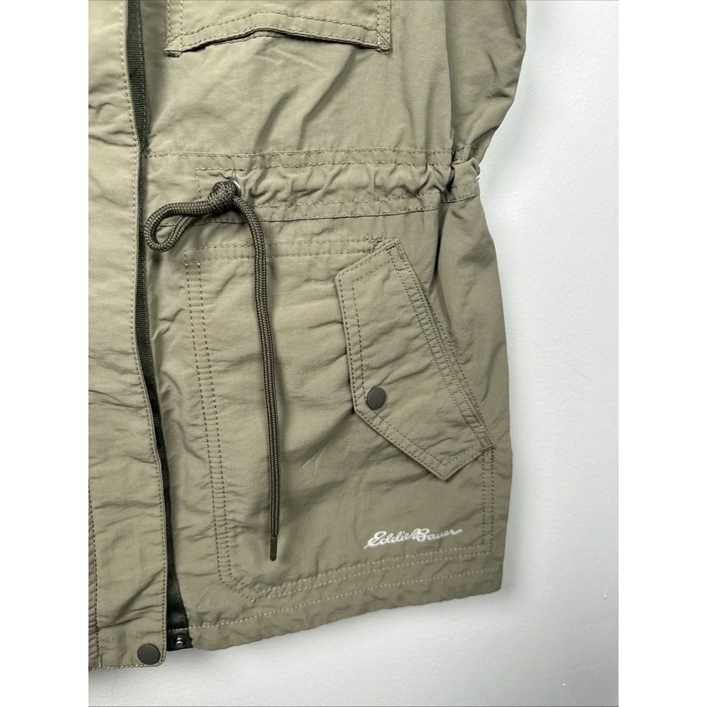 Eddie Bauer PM Womens Vest Olive Green Drawstring Pockets Zip Fishing Hiking